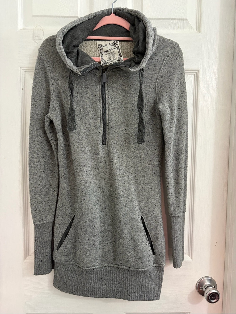 Jo & Co Women’s Grey Half-Zip Hooded Tunic Sweatshirt. Size medium $10